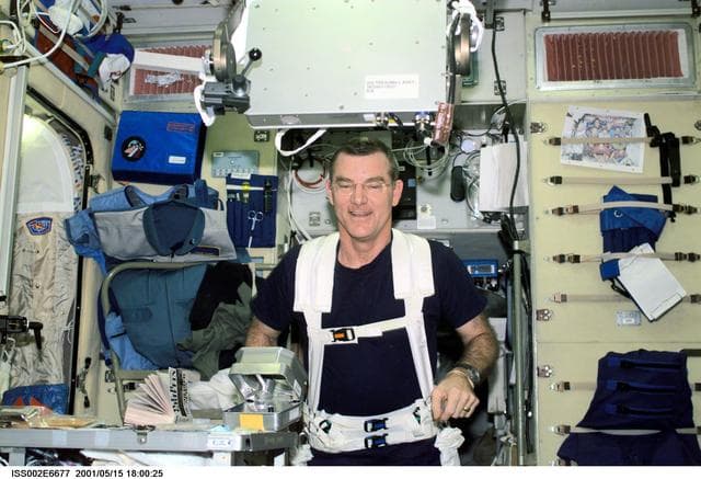 NASA image: Voss on TVIS equipment in Zvezda module