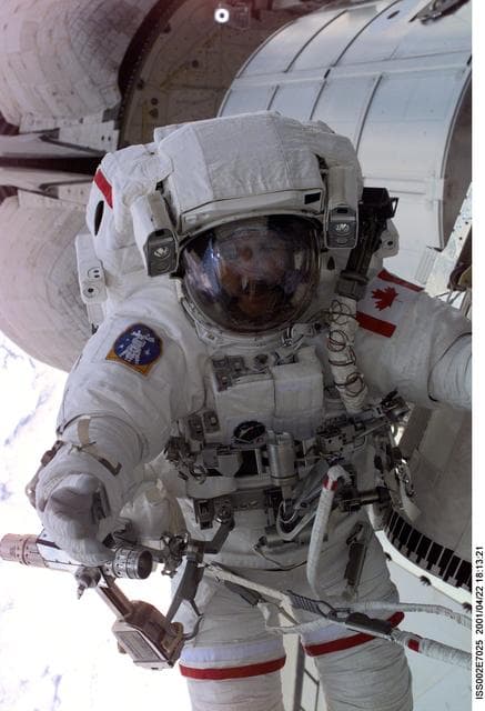 NASA image: View of STS-100 MS Hadfield during EVA 1