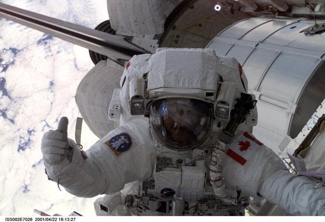 NASA image: View of STS-100 MS Hadfield during EVA 1