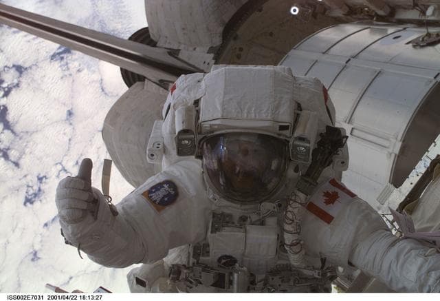 NASA image: View of STS-100 MS Hadfield during EVA 1