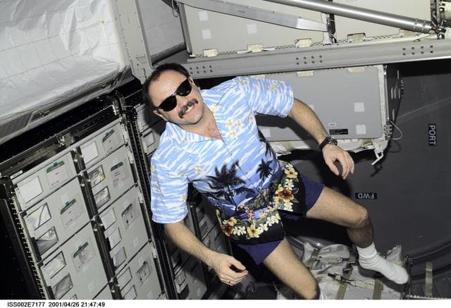 NASA image: Usachev in Raffaello wearing Hawaiian shirt