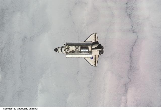 NASA image: STS-105 orbiter Discovery on approach for docking with ISS