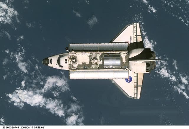 NASA image: STS-105 orbiter Discovery on approach for docking with ISS