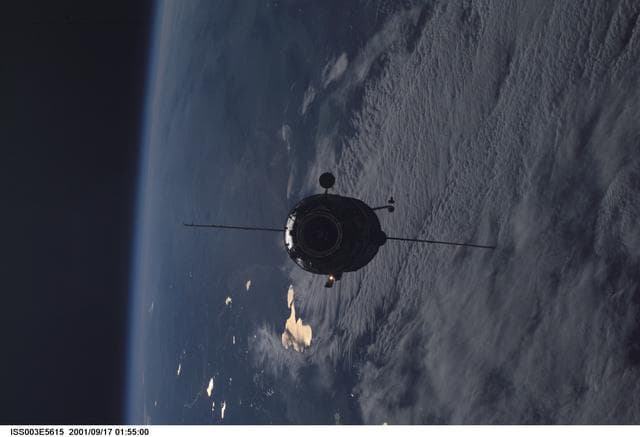 NASA image: View of the Pirs Docking Compartment approaching the ISS during Expedition Three