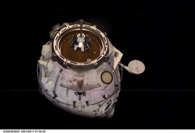 NASA image: View of the Pirs Docking Compartment approaching the ISS during Expedition Three
