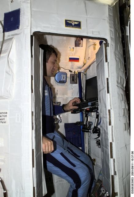 NASA image: Dezhurov works in the TESS in the U.S. Laboratory during Expedition Three