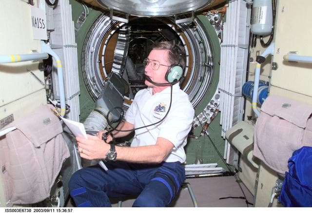 NASA image: Culbertson uses the HAM radio equipment in the FGB during Expedition Three