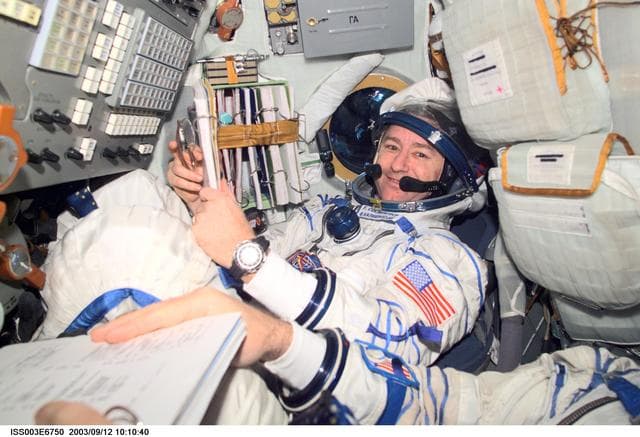 NASA image: Culbertson in the Soyuz spacecraft during Expedition Three