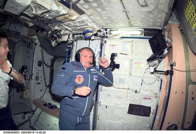 NASA image: Afanasyev uses communication equipment in Node 1 during Expedition Three