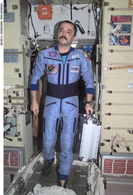 NASA image: Tyurin walks on the TVIS in Zvezda during Expedition Three