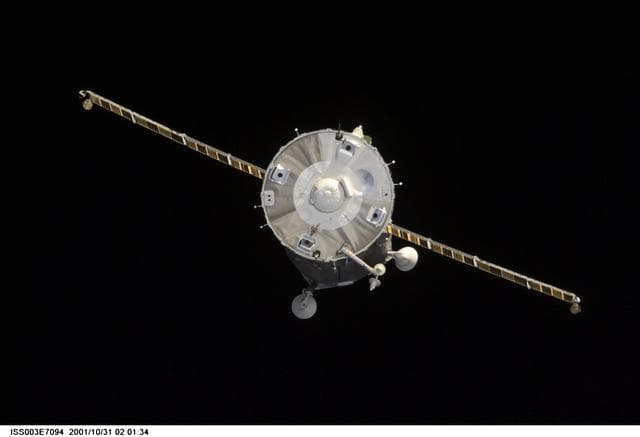 NASA image: View of the Soyuz carrying the Taxi crew after undocking taken during Expedition Three
