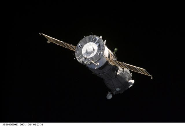 NASA image: View of the Soyuz carrying the Taxi crew after undocking taken during Expedition Three
