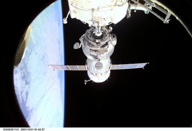 NASA image: View of the Soyuz carrying the Taxi crew during undocking from the ISS