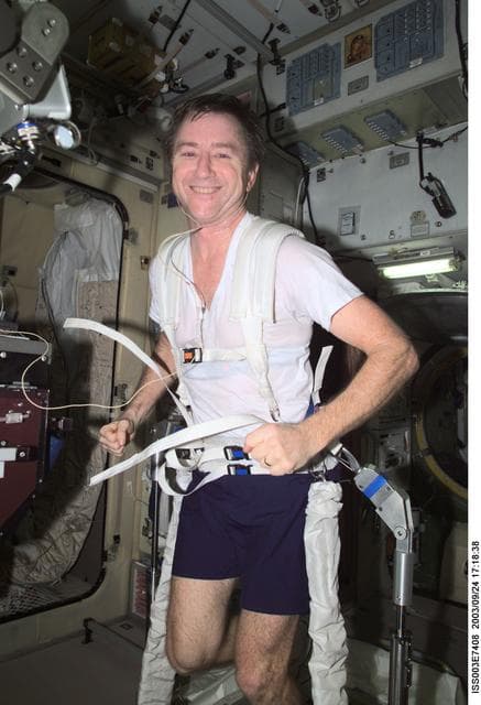 NASA image: Culbertson exercises on TVIS in the Service Module during Expedition Three