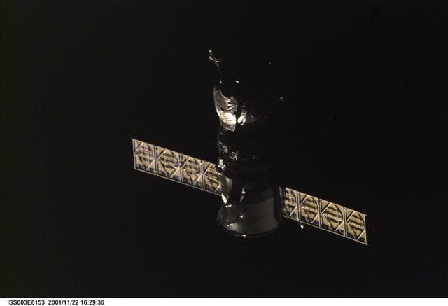 NASA image: View of a Progress spacecraft after undocking from the ISS during Expedition Three