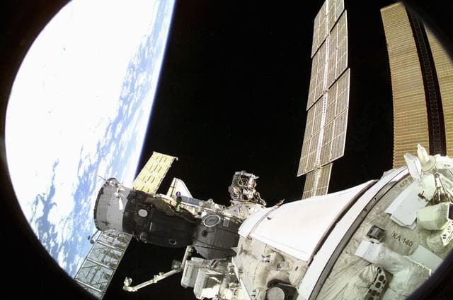 NASA image: View of the nadir side of the ISS taken during Expedition Three