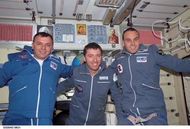 NASA image: Soyuz 4 Crew group photo in SM taken during Expedition Four