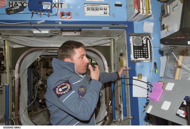 NASA image: Soyuz 4 FE Vittori talks on COMM system in U.S. Lab during Expedition Four