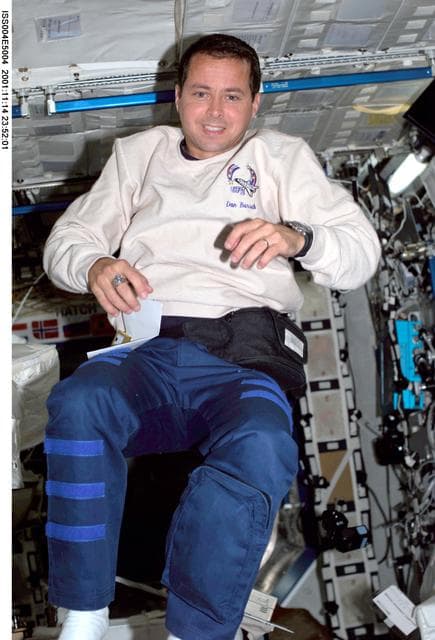 NASA image: Dan Bursch smiles for the camera in the U.S. Laboratory during Expedition Four.