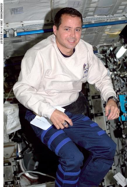 NASA image: Dan Bursch smiles for the camera in the U.S. Laboratory during Expedition Four.