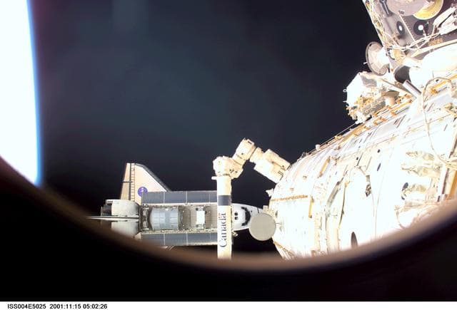 NASA image: STS-108 Endeavour undocking seen from the SM during Expedition Four