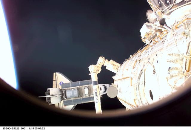 NASA image: STS-108 Endeavour undocking seen from the SM during Expedition Four