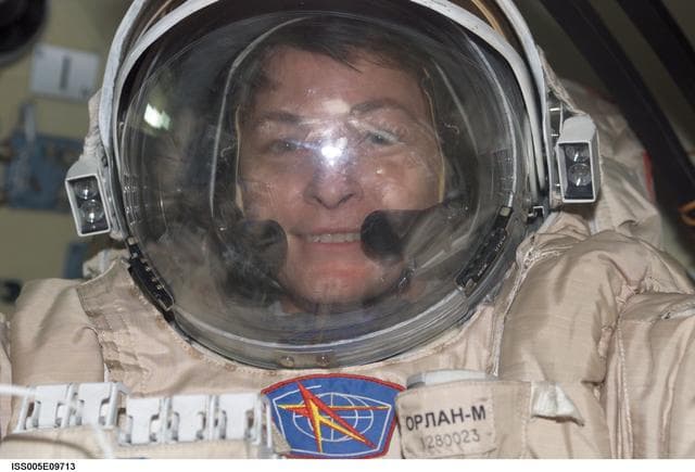 NASA image: Portrait view of Whitson in Orlan suit