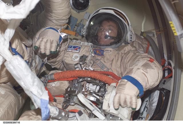 NASA image: Portrait view of Whitson in Orlan suit