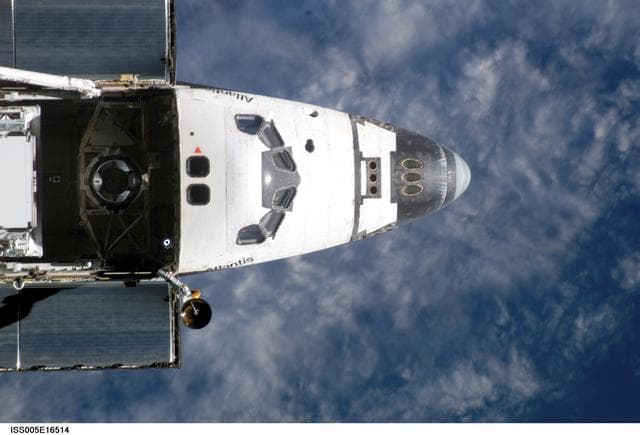 NASA image: Atlantis during STS-112 approach to ISS during Expedition Five