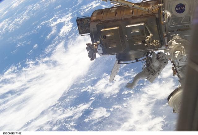 NASA image: Sellers exits the Crew Lock of the Airlock during Expedition Five on the ISS