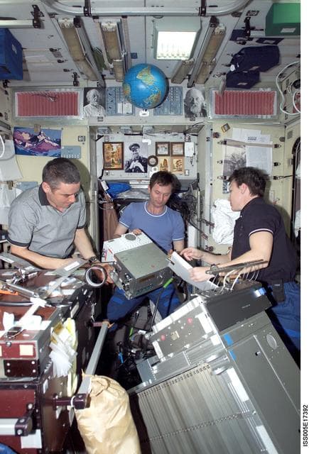 NASA image: Expedition Five crew perform maintenance on the TVIS