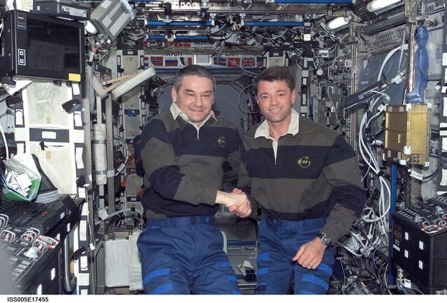 NASA image: Expedition 5 and STS-112 Commanders in-flight portrait