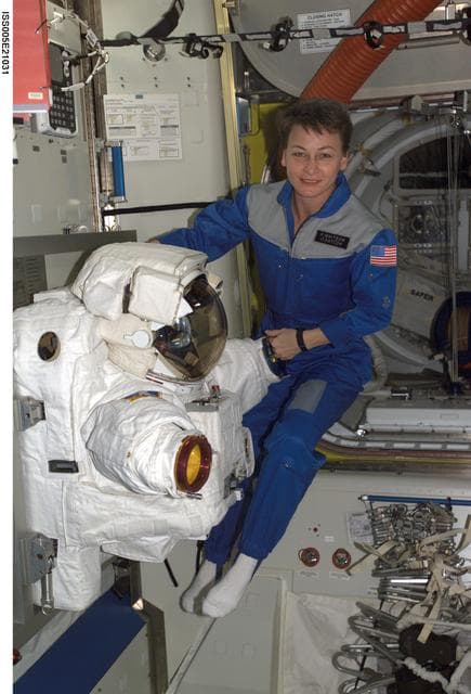NASA image: Astronaut Peggy Whitson floats in the Quest/Airlock during Expedition Five on the ISS