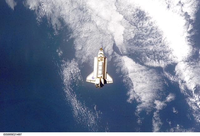 NASA image: Endeavor during STS-113 approach to ISS during Expedition Five