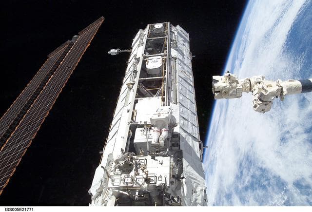 NASA image: Lopez-Alegria works on P1 truss on the ISS during EVA