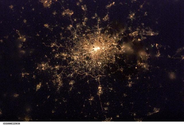 NASA image: City lights of London, England taken during Expedition Six
