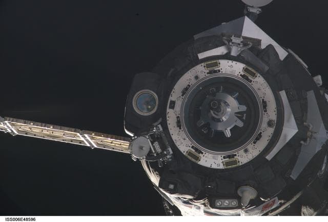 NASA image: View of Soyuz TMA-2 approaching the ISS during Expedition Six