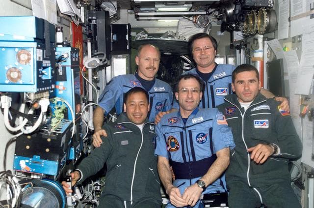 NASA image: Expedition Six and Seven crews pose for a group photo in the SM