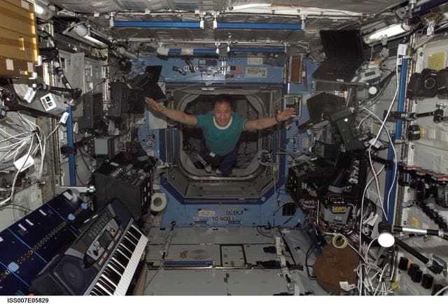 NASA image: Expedition Seven Science Officer Ed Lu flies through the Destiny laboratory