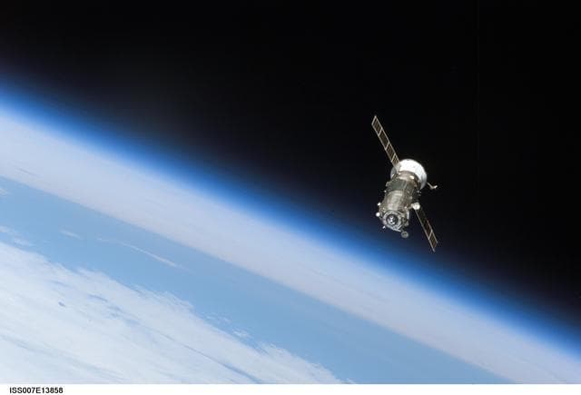 NASA image: View of the Progress Spacecraft after undocking from the ISS during Expedition Seven