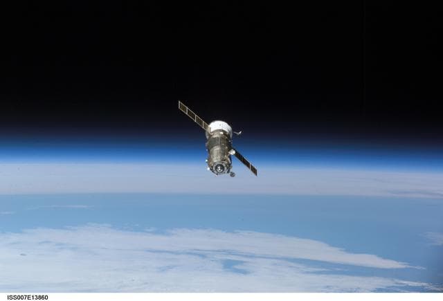 NASA image: View of the Progress Spacecraft after undocking from the ISS during Expedition Seven