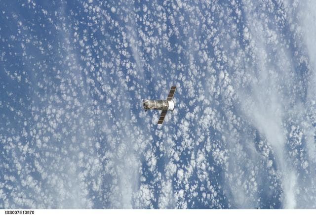 NASA image: View of the Progress Spacecraft after undocking from the ISS during Expedition Seven