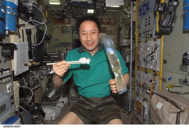 NASA image: Expedition Seven Lu in Zvezda with snack