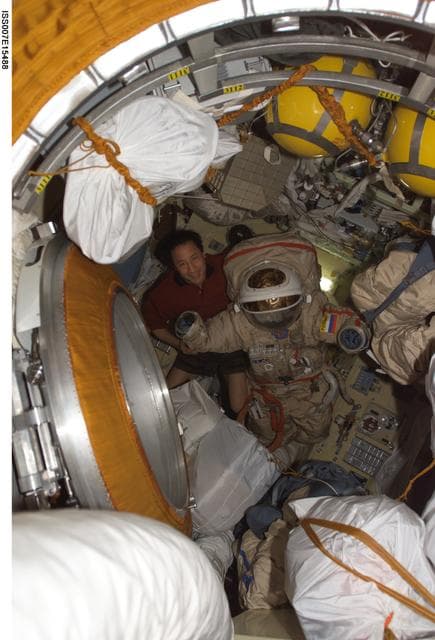 NASA image: Lu after checkout of Orlan spacesuits