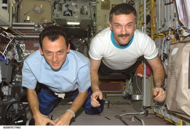 NASA image: Duque and Kaleri in Zvezda Service module