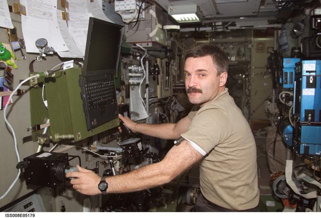 NASA image: Kaleri works with the Pilot experiment during Expedition 8