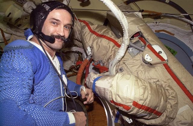 NASA image: Kaleri during Orlan suit dry run in Pirs DC during Expedition 8