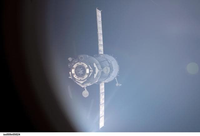 NASA image: Soyuz TMA-3 separates from the Space Station after undocking, taking the Expedition 8 crew back to Earth