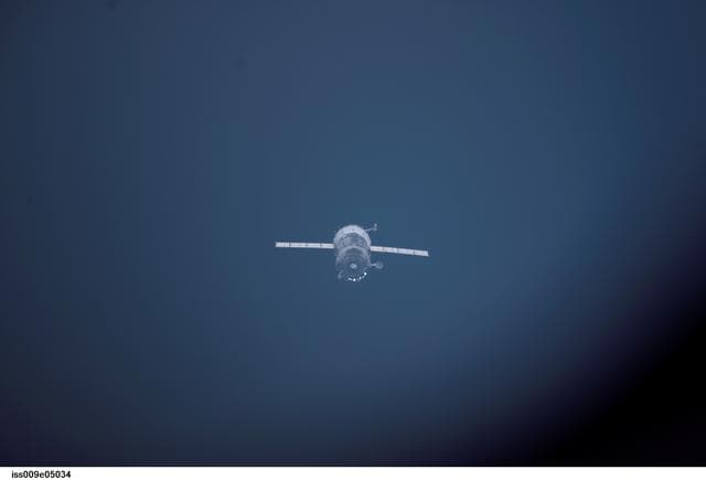 NASA image: Soyuz TMA-3 separates from the Space Station after undocking, taking the Expedition 8 crew back to Earth