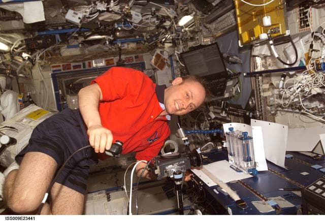 NASA image: Fincke works on the CFE set up on the MWA in the U.S. Lab during Expedition 9